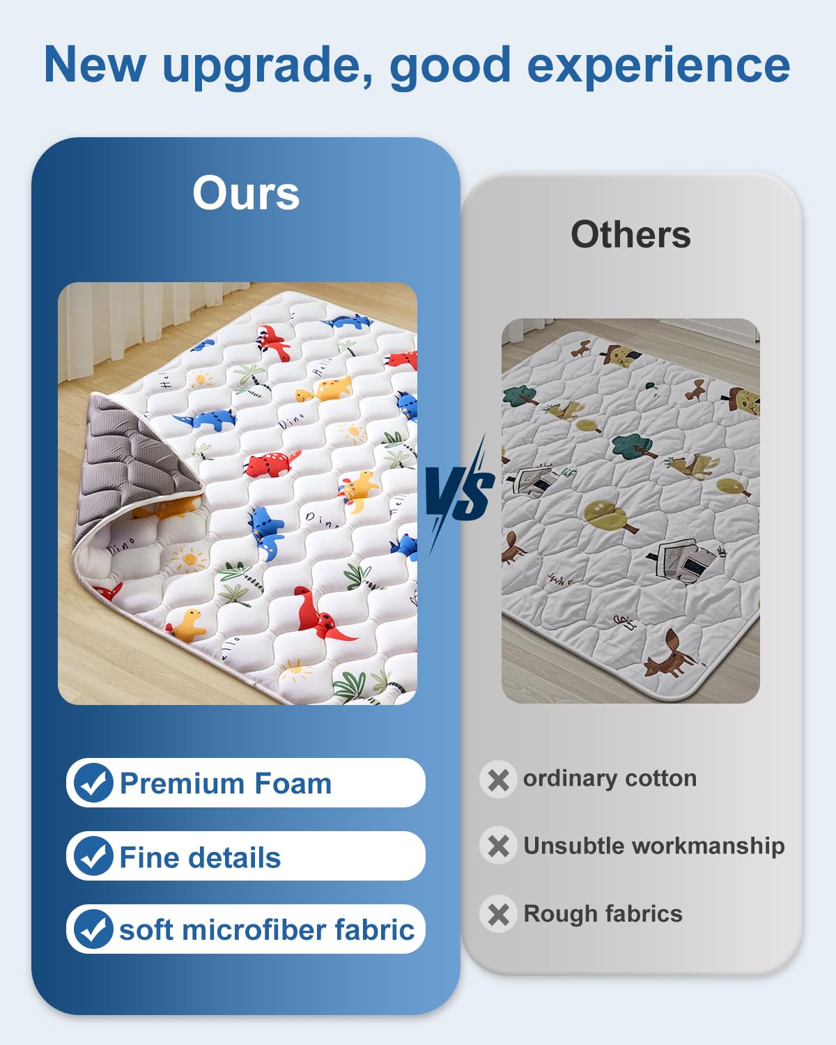 Odorless Premium Foam Baby Play Mat 59" x 59", Soft Microfiber Fabric Crawling Mat for Floor- Comfortable and Hypoallergenic, Non-Slip Cushioned Floor Playpen mat for Infants,Babies,Toddlers
