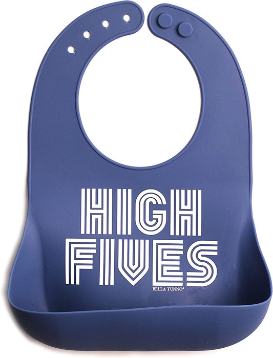 Bella Tunno Baby Bib for Eating, Waterproof Silicone Bib with Large Food Catcher, Adjustable Fit for Babies 4-12 months & Toddlers 1-3 Years, Boys & Girls, High Fives