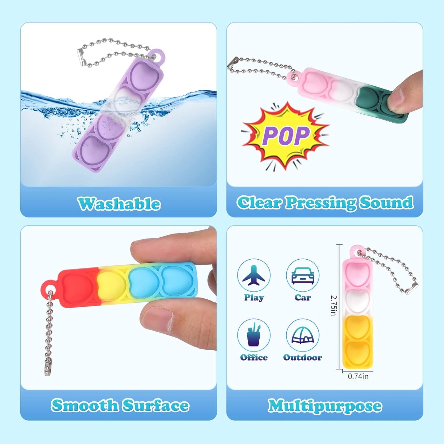 100Pcs Mini Pop Fidget Toys Bulk Party Favors for Kids Pop Keychain Sensory Toys Bag Fillers Pop Toddler Carnival Treasure Easter Classroom Prizes Stress Reliever Anti-Anxiety Toy for Boy Girl