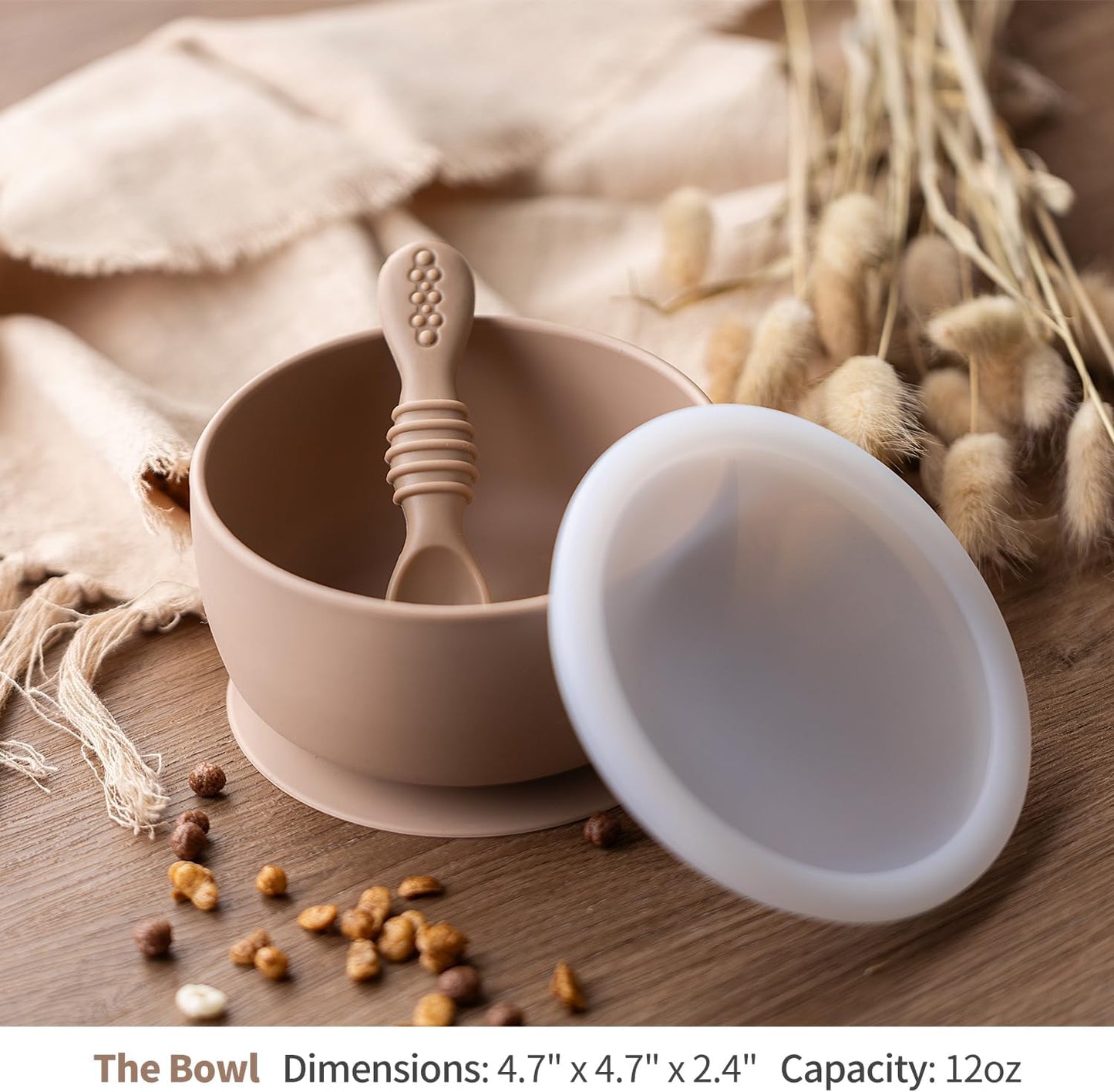 SAMiGO Silicone Baby Bowl and Spoon Set with Suction and Lid, First Stage Self Feeding Essentials, Food Bowl for 6+ Months