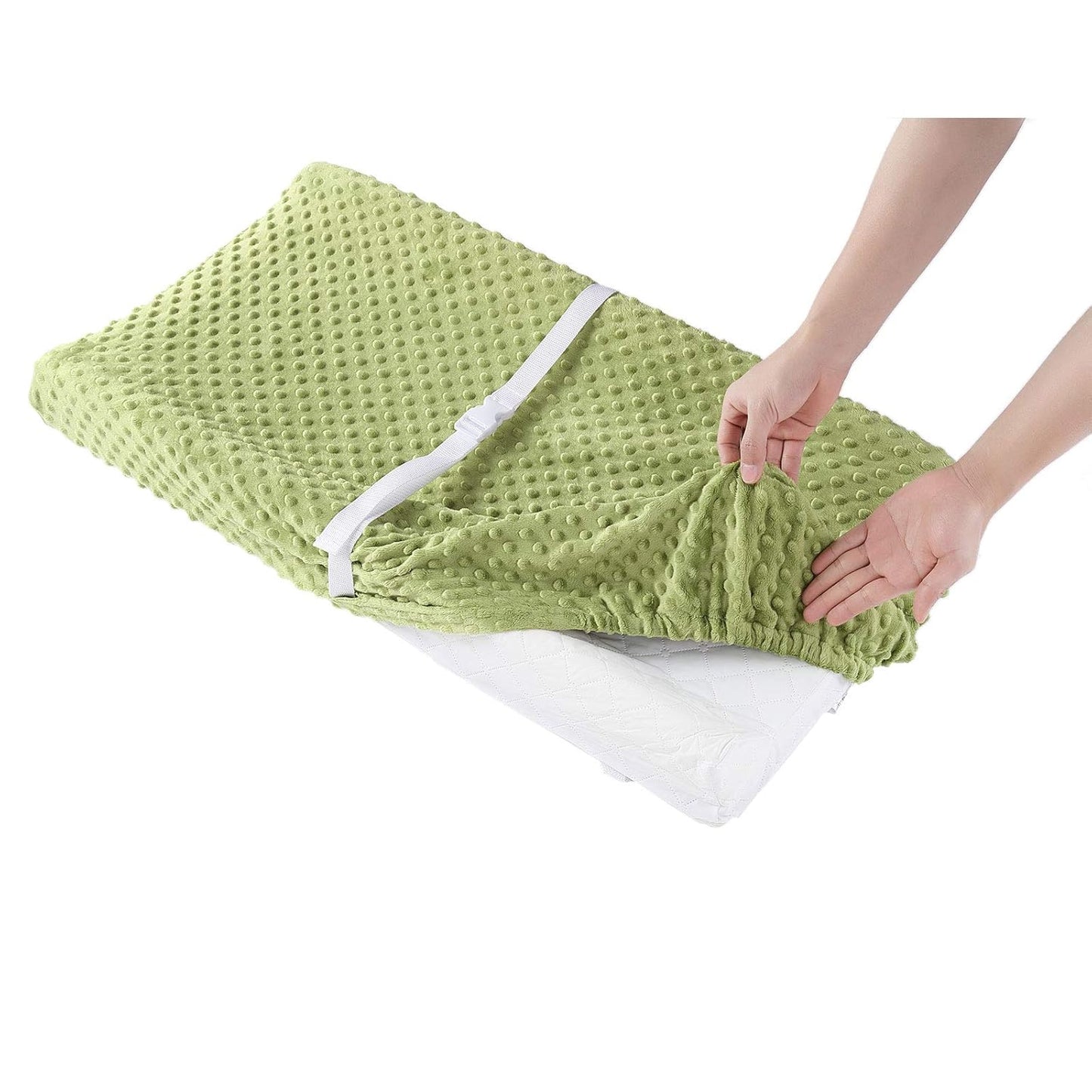 Baby Changing Pad Cover, Super Soft Plush Dot Diaper Changing Table Covers for Baby Girls and Boys, Ultra Comfortable, Safe for Babies, Fit 32"/34'' x 16" Pad (Sage)