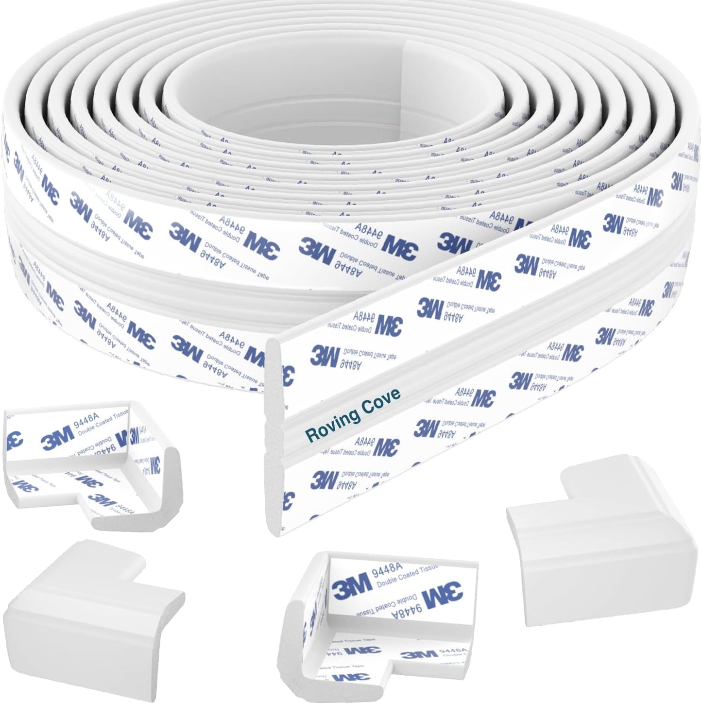 Roving Cove PreFit (Classic) Furniture Edge Corner Protector (Standard 15ft Edge 4 Corners), Baby Proofing Bumper Guards, Oyster White (Off White), Pre-Taped, for Straight Smooth Surfaces