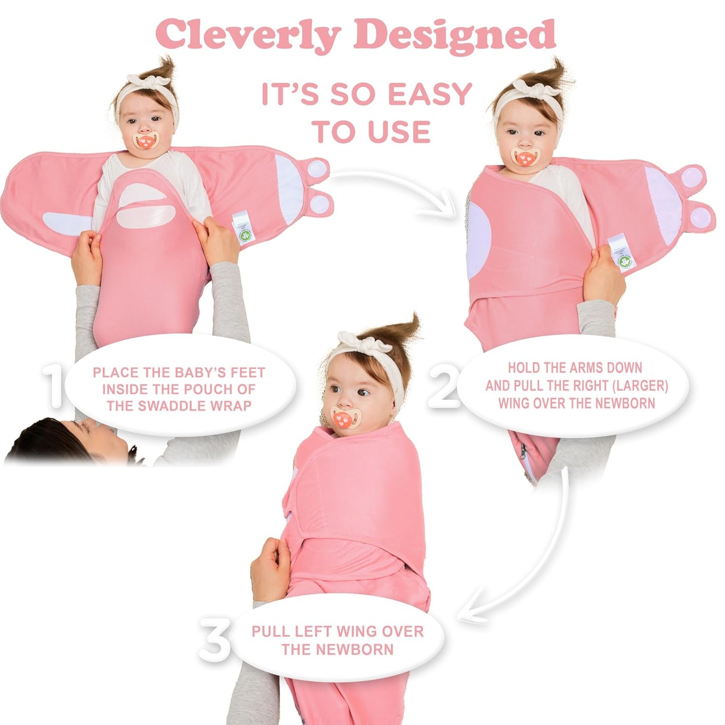 Bublo Baby Organic Swaddles for Newborns – Zipper Swaddles 0-3 Months, 3-Pack – Infant Sleep Sack with Zipper – Adjustable & Breathable Swaddle Blanket Wrap for Newborn Girls (Dusty Pink)