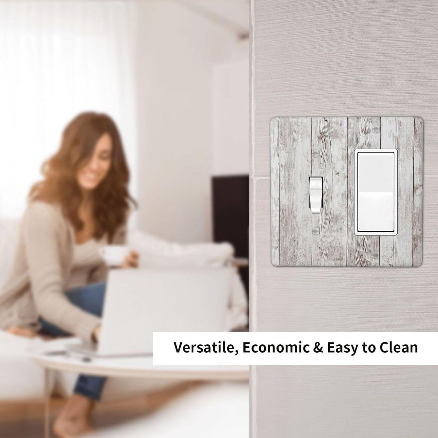 Outlet Covers Rustic Vintage White Wood Grain 1 Toggle 1 Rocker Combination Decorative Wall Plate Electrical Switch Plates Light Switch Cover Plate for Farmhouse Home Decor