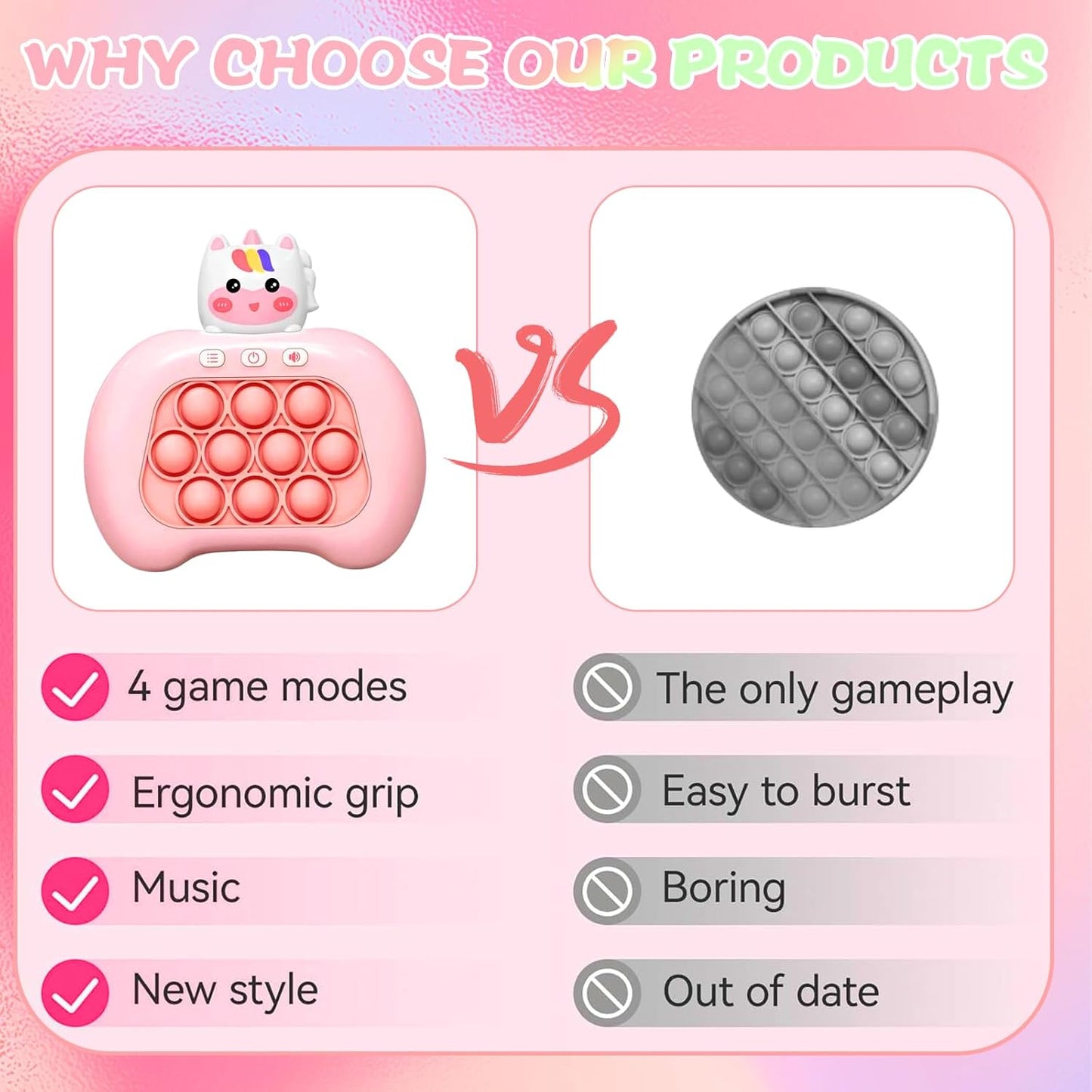 Fast Push Game,Sensory Toys Pop Game Machine,Handheld Fidget Console for Kids Adults, Birthday Gifts for Boys Girls-Pink