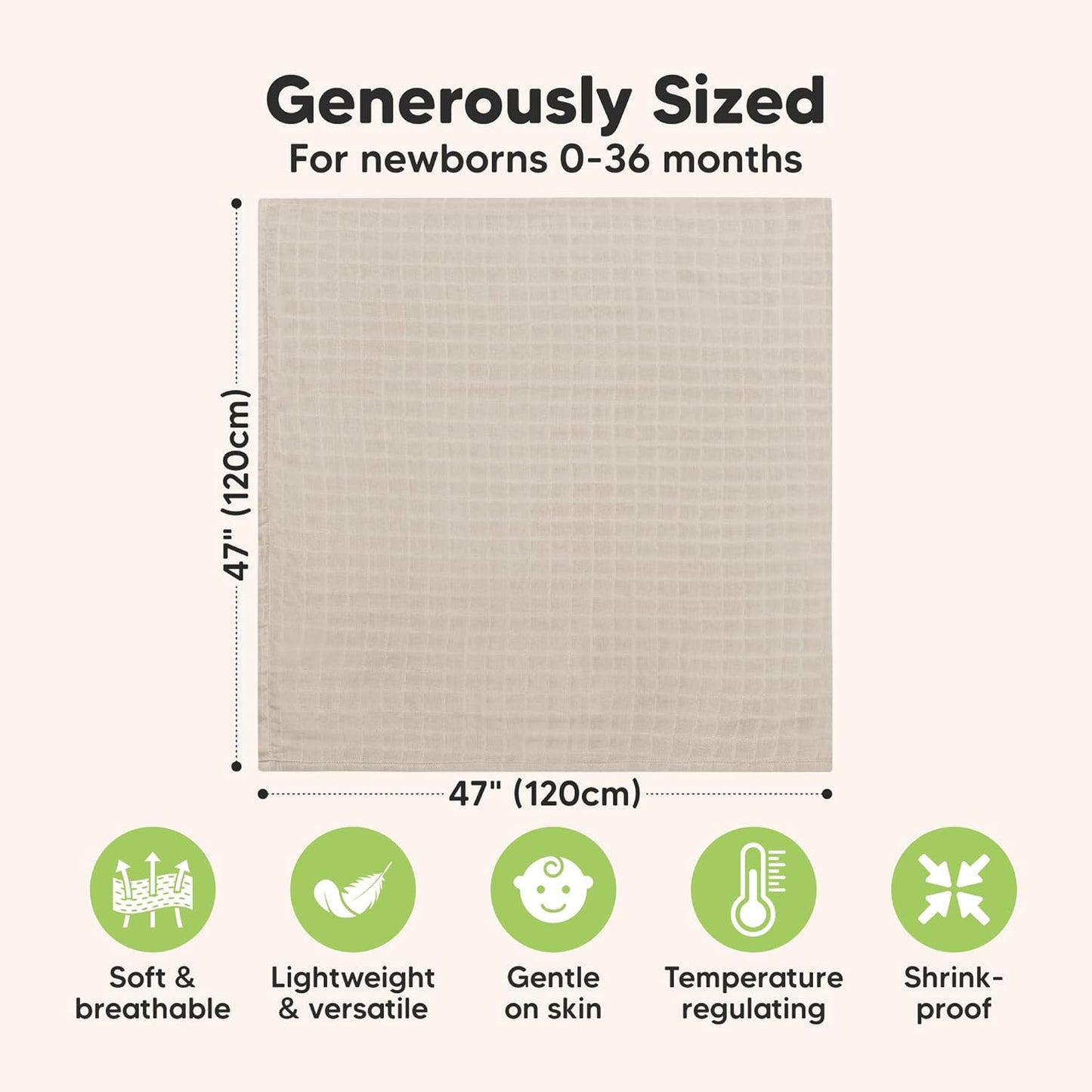 4-Pack Muslin Swaddle Blankets for Boys, Girls - Organic Baby Swaddles for Newborns, Soft & Breathable Receiving Baby Blankets for Girl, Boy, Neutral, Newborn Essentials Gift (Mirage)