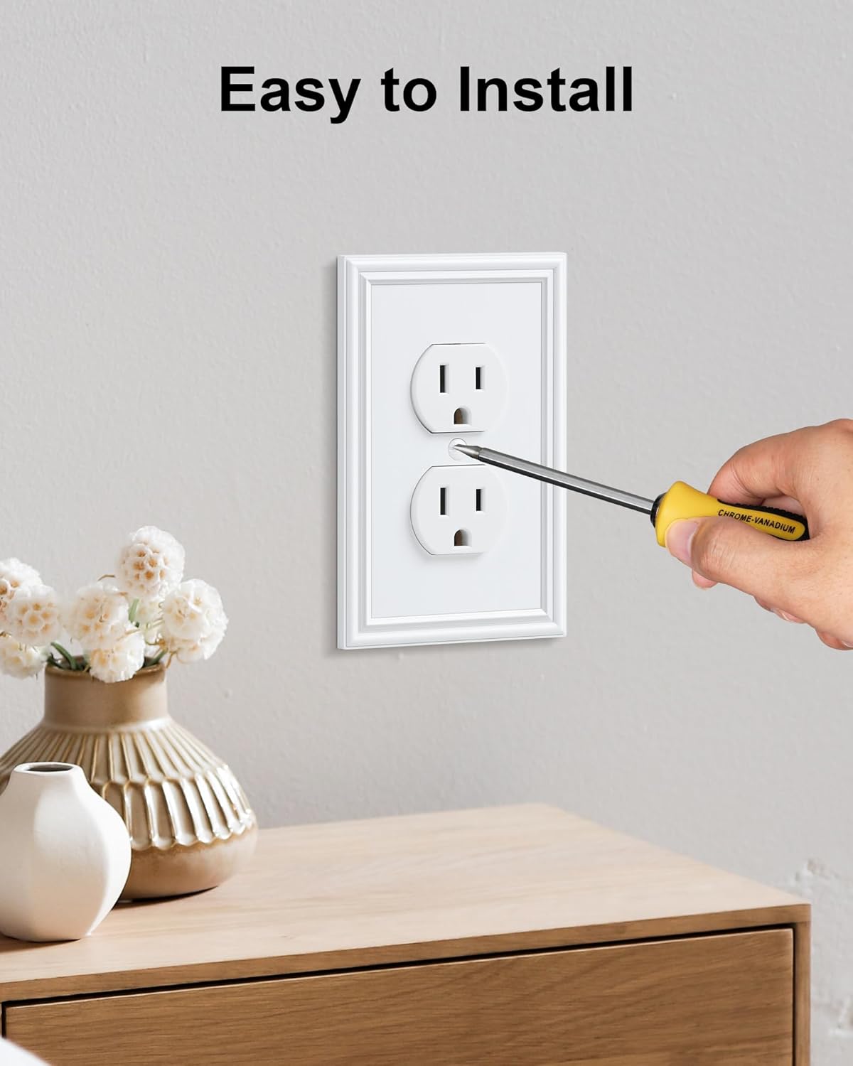 2-Pack Single Duplex Outlet Cover Plate, Decorative White Switch Plates and Outlet Covers, Metal Wall Plates for Electrical Outlets, 1 Gang Receptacle Cover, Corrosion Resistant