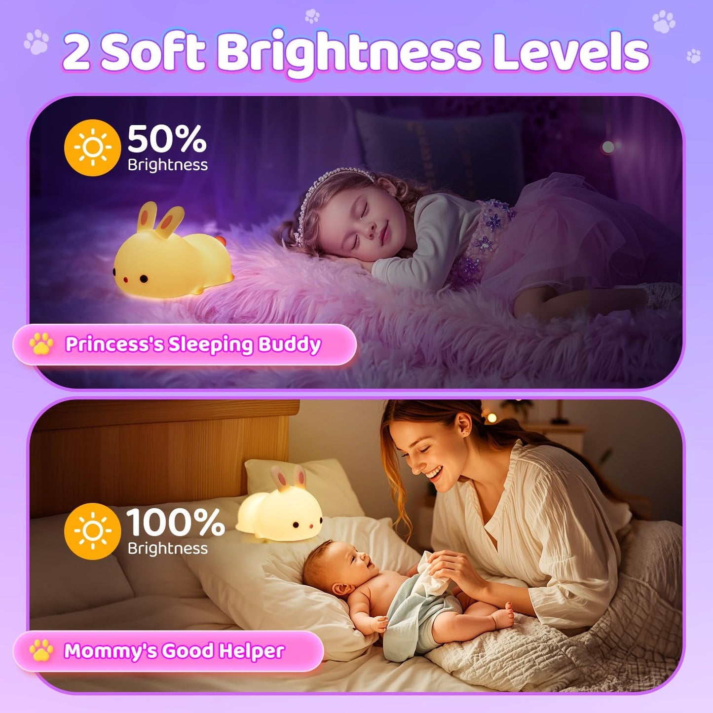 Bunny Night Light for Kids Lamp Cute Lamp, Kawaii 16 Colors Baby Night Lights for Baby Nursery,Soft Rechargeable Nightlight for Kids Room,Toddler Room Decor Kawaii Stuff Bunny Accessories Girls Gifts