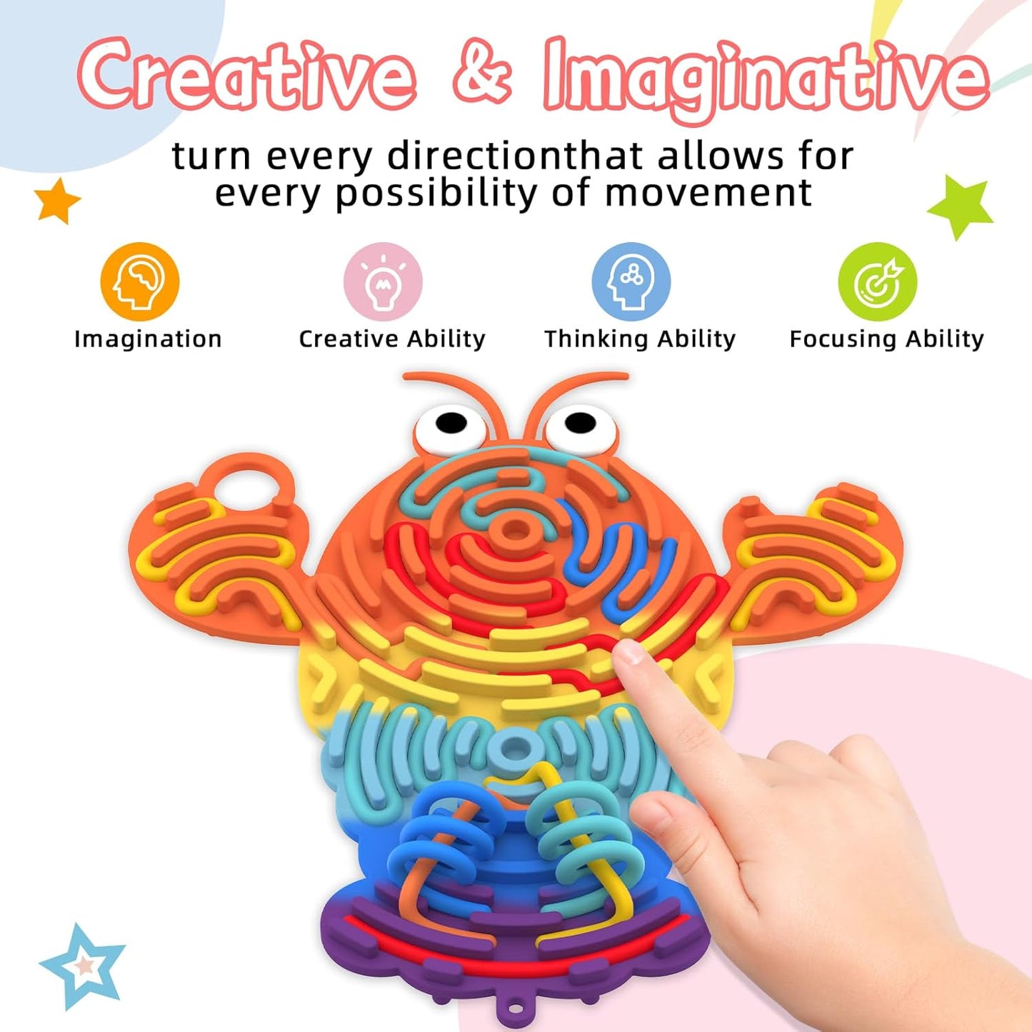 Silicone Sensory Activity Board,2 in 1 Busy Board for Fine Motor Skill, Montessori Fidget Toy for Calming, Stress, Anxiety, ADHD, Autism, Silent, No Mess, Kids 3+ & Adults (Colorful, Lobster)