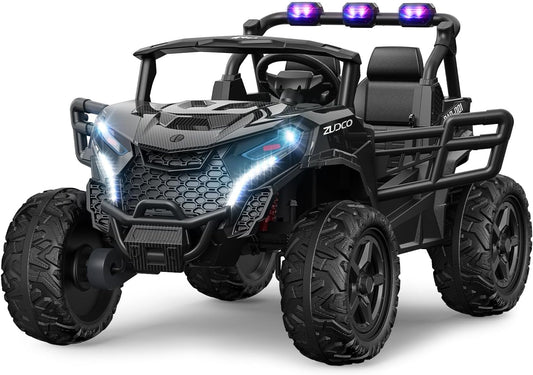 24V 2 Seater Ride on Car Truck, 4x200W, EVA Tires, 4WD/2WD, Rainbow Lights, Remote Control, Shock Absorbers, Bluetooth, Ride On UTV Toy for Kids Ages 3-8, Black
