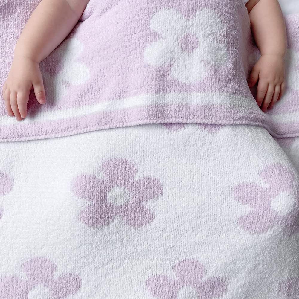 Living Textiles Chenille Baby Blanket - Purple Flower Ultra Soft, Thick, and Versatile | Warm Blanket for Newborns, Throw Blanket for Crib, Stroller Cover | Perfect Baby Gift 75 x 85 cm