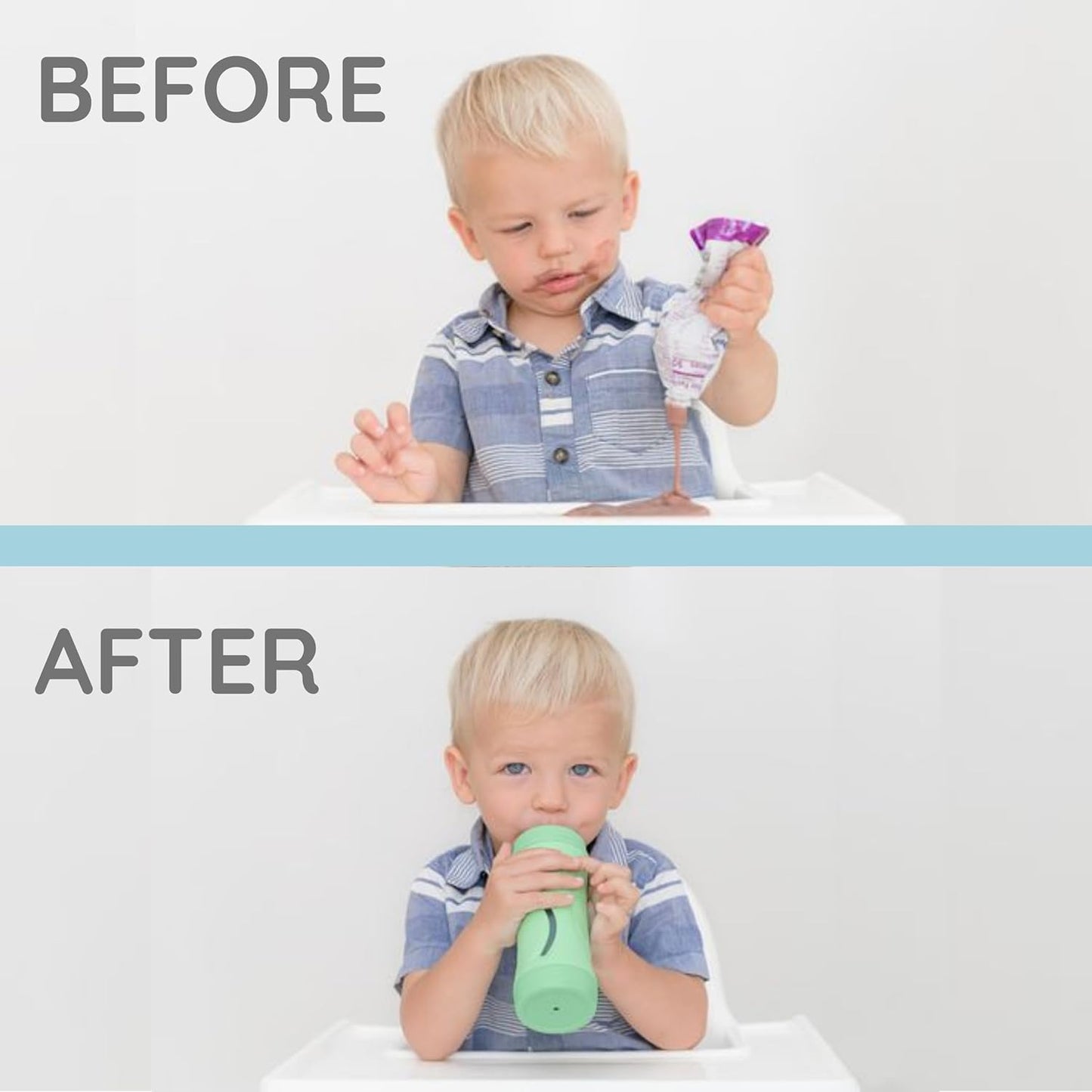 Subo Baby Food Bottle | No Mess Baby Toddler Self Feeder | Squeeze Free Design for Purees, Smoothies, Yogurt, Oatmeal, or Thickened Liquids | Reusable Silicone Washable Cup (Aqua)