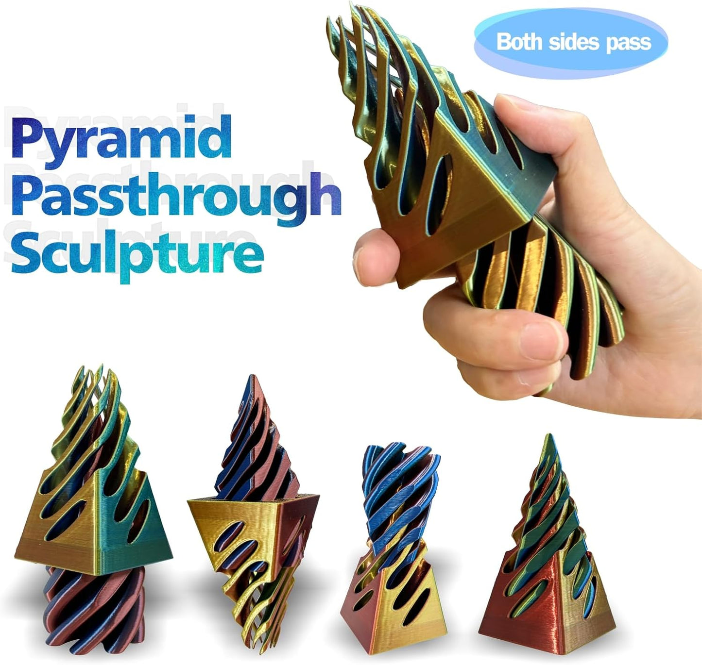 Impossible Pyramid Passthrough Sculpture-3D Printed Spiral Cone Fidget Toy, Pass Through Pyramid Fidget Toy, Vortex Thread Illusion Desk Toy for Adult, 4inch Helix Screw Fidget Toy for Stress Relief