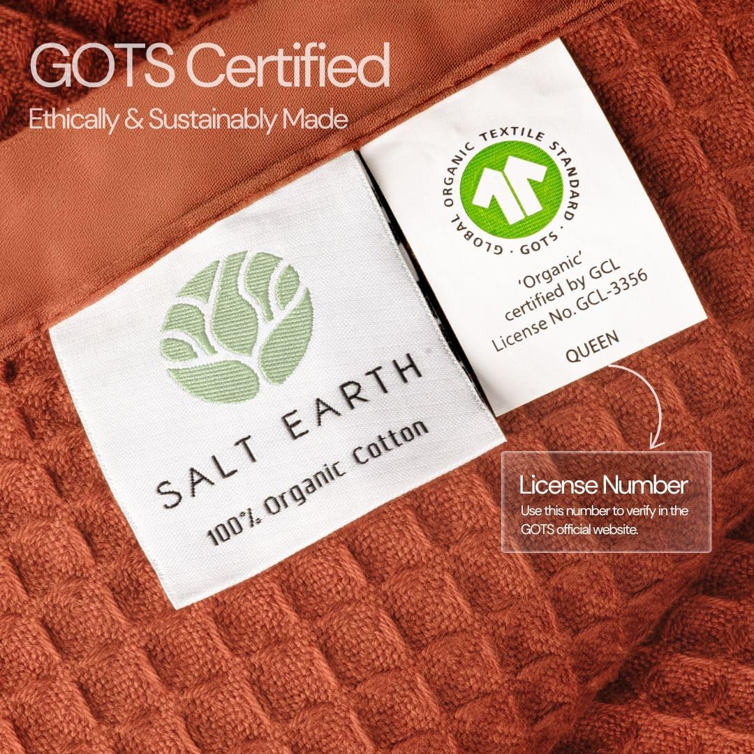 GOTS Certified 100% Organic Cotton Salt Earth Throw Blanket, 90"X 90" Blankets & Throws For Bed, Throw Blanket For Couch,Modern & Cozy Blanket, All Season Waffle Blanket, Soft Blanket (Cinnamon Stick)