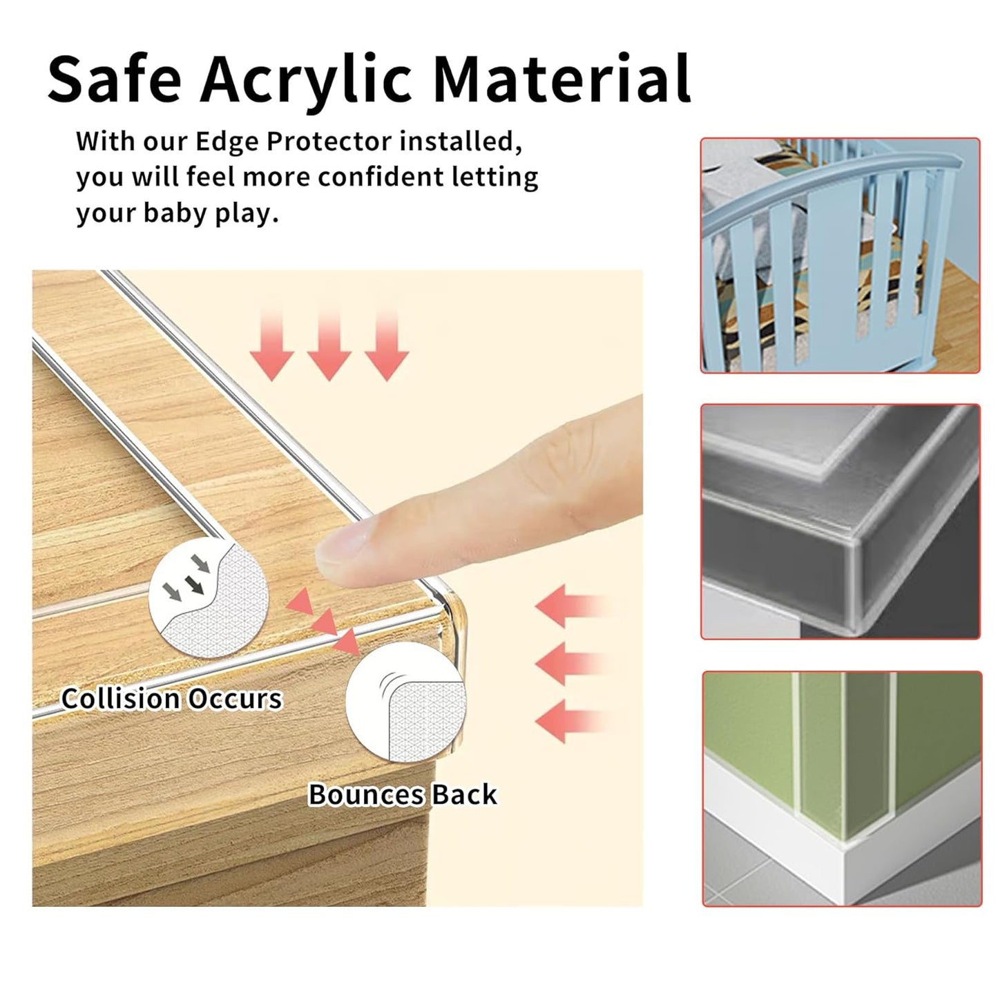 3Pack Baby Proofing Edge Protector for Baby,1.57in x 9.84ft,Clear Edge Protector Strip Sharp Edge Wrap Cover Tape,Corner Bumpers for Furniture,Crib Rail Covers for Teething