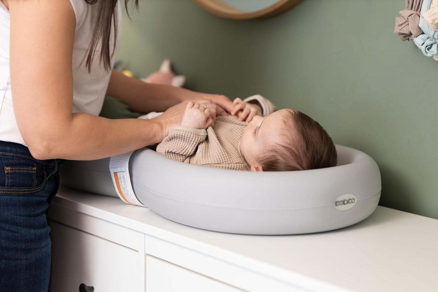 Keekaroo Peanut Changer Grey – The Original Made in USA Easy-to-Clean Changing pad and The only Shell Over Foam, Fully Water Repellant