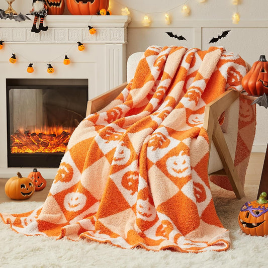 CYMULA Halloween Knit Throw Blanket - Pumpkin Blanket for Couch, Soft Cozy Lightweight Fluffy Blanket for Fall Decor, 60"x80"