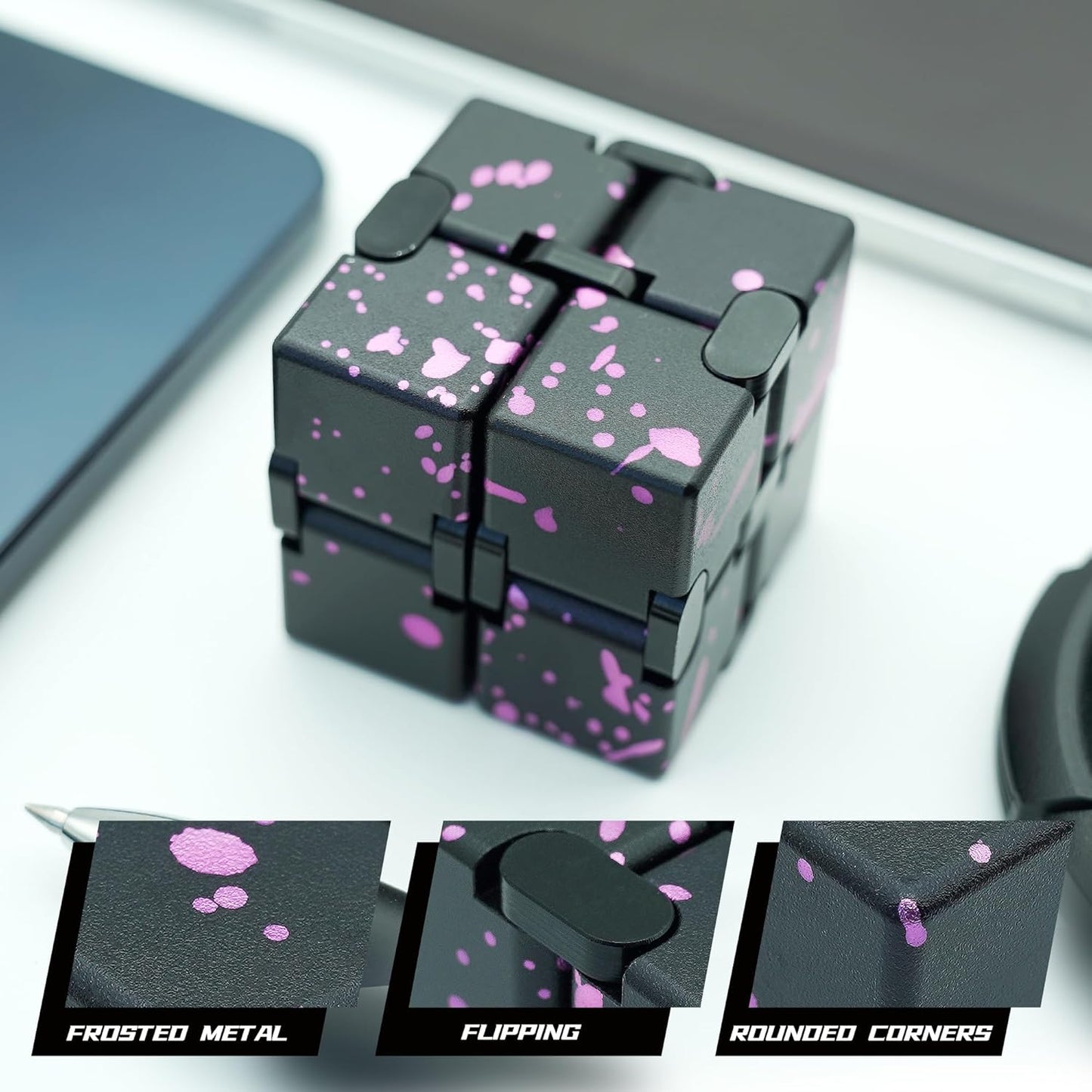 Infinity Cube, Metal Fidget Toy Infinity Cubes, ADHD Fidgets Toys for Adults, Fidgets Sensory Toys for Kids, Adults Fidget Toys for Mother Father (Black Pink)