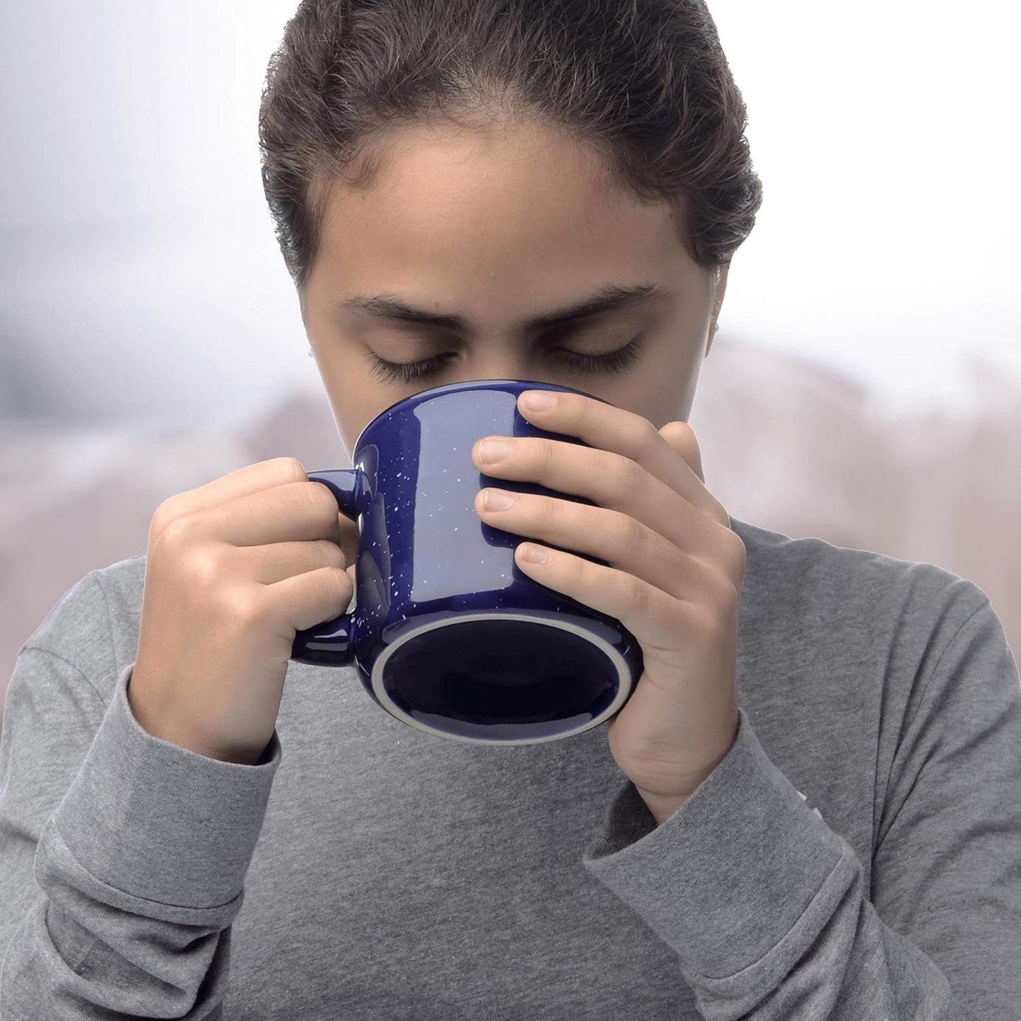 DISCOUNT PROMOS Ceramic Campfire Coffee Mugs 13 oz. Set of 10, Bulk Pack - Perfect for Tea, Espresso, Cappuccino, Hot Cocoa - Blue