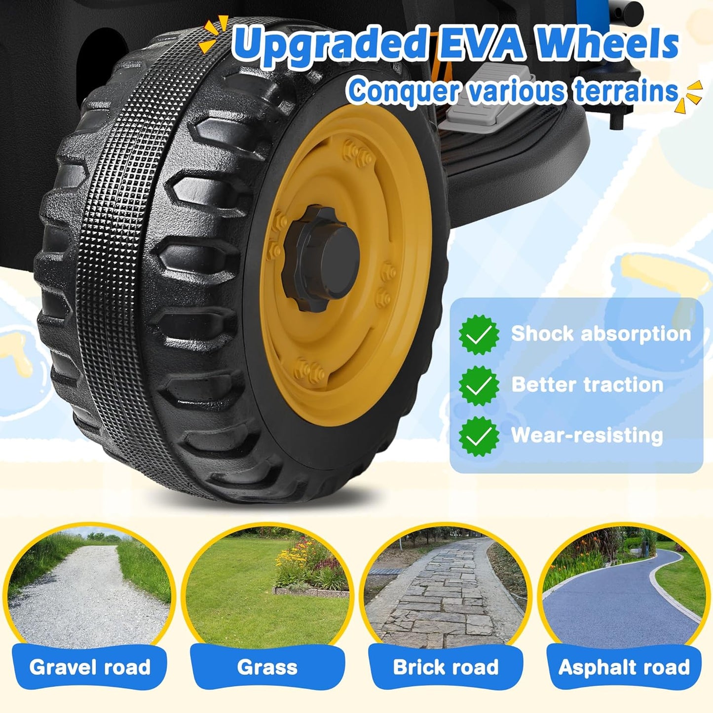 24V Ride On Tractor w/Tiltable & Detachable Trailer, 2x65W Motors, EVA Tires, Remote Control, Bluetooth, Shifter, Music, Electric Car for Kids Ages 2-5, Blue