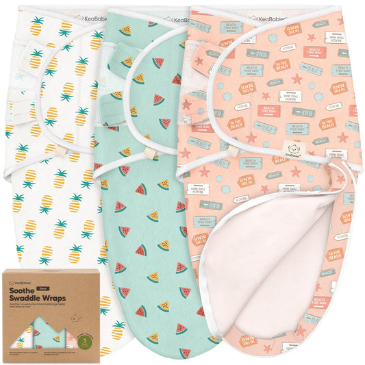 Baby Swaddle Sleep Sacks with Zipper - 3-Pack Swaddles for Newborns 0-3 Months, Infant, Baby Girls, Boys, Soft & Durable Newborn Sleep Sack, Easy Diaper Change Swaddling Blanket (Beach Day)