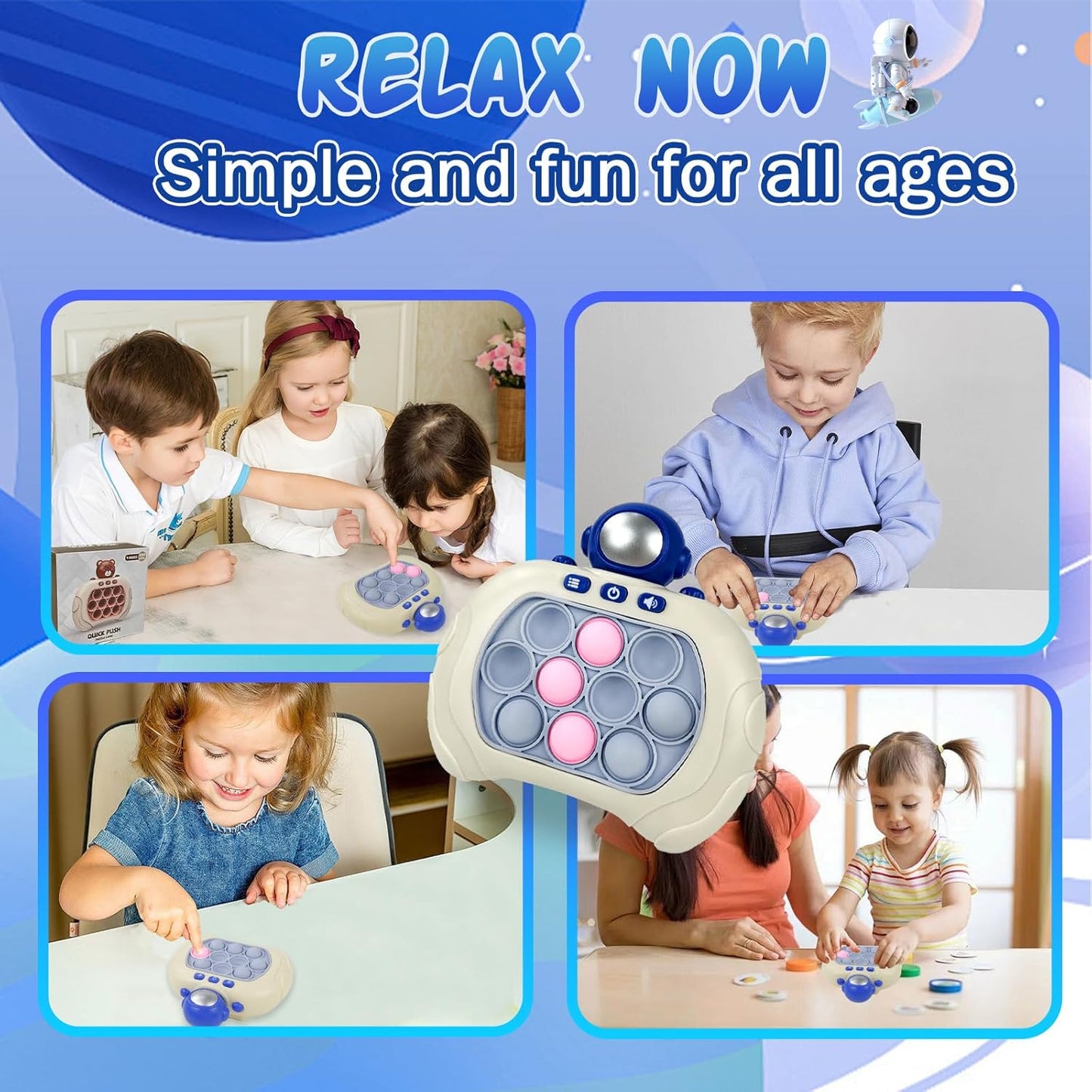 Toymaker Quick Push Game Console Handheld Game Toys Puzzle Popping Press Toy Interesting Push Bubble Fidget Stress Relief Toys Birthday Presents for 3+ Years Old Kids (Astronaut)