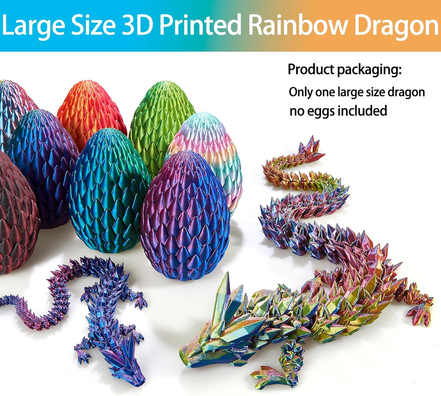 3D Printed Dragon, 30 Inch Crystal Dragon, Bigger Fidget Toys Adults, 3D Printed Articulated Dragon for Home Office Car Desk Decor Toys, Dragon Eggs Gift Given on Birthday (Red Yellow Blue)