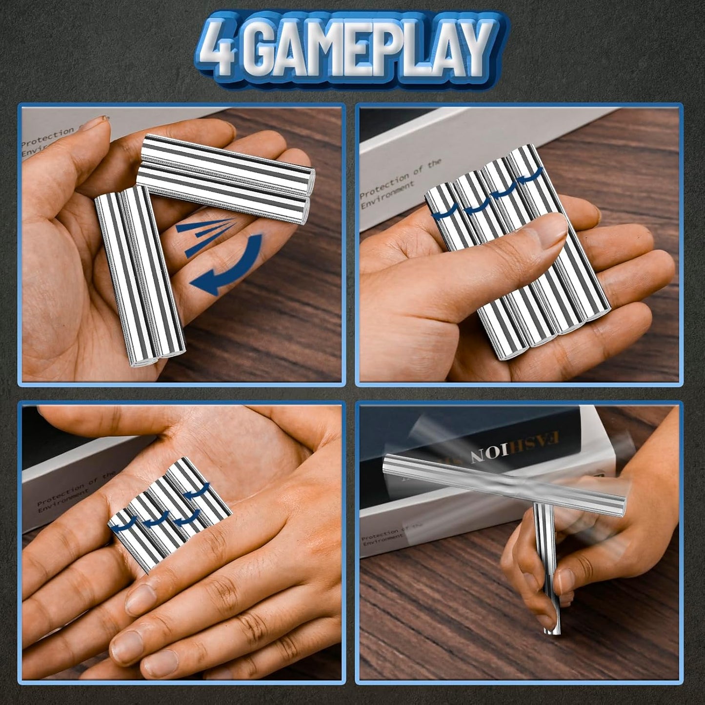 Magnetic Fidget Sticks Toys for Adults 4PCS, Metal Magnet Fidget Spinner Desk Toys Cool Gadget ADHD Anxiety Item EDC Stress Relief Figette Toy Stocking Stuffers Gift for Men Teen Boy