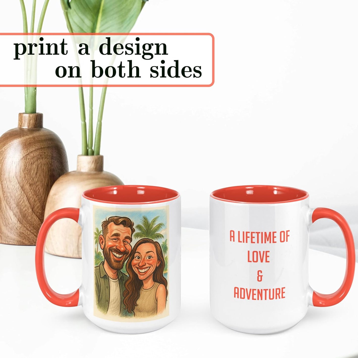 Personalized Coffee Mug, Custom Photo Caricature Gift, Funny Customized Coffee Gift for Men & Women, Custom Mugs with Pictures, Orange 15oz Customized Ceramic Tea Cup