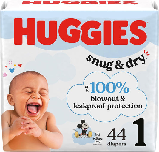 Huggies Size 1 Diapers, Snug & Dry Newborn Diapers, Size 1 (8-14 lbs), 44 Count, Packaging May Vary