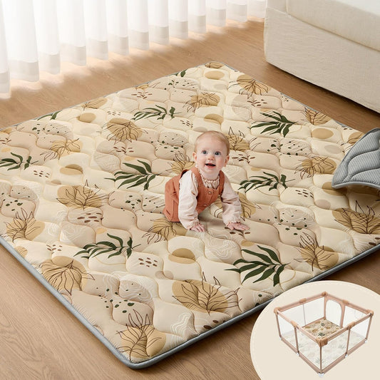 Blissful Diary Baby Play Mats for Floor, 59x59 Inch Thicker and Larger Soft Cushioning Foam Playmats for Babies and Toddlers, Foldable Washable Baby Playpen Mat, Earth Tones Design