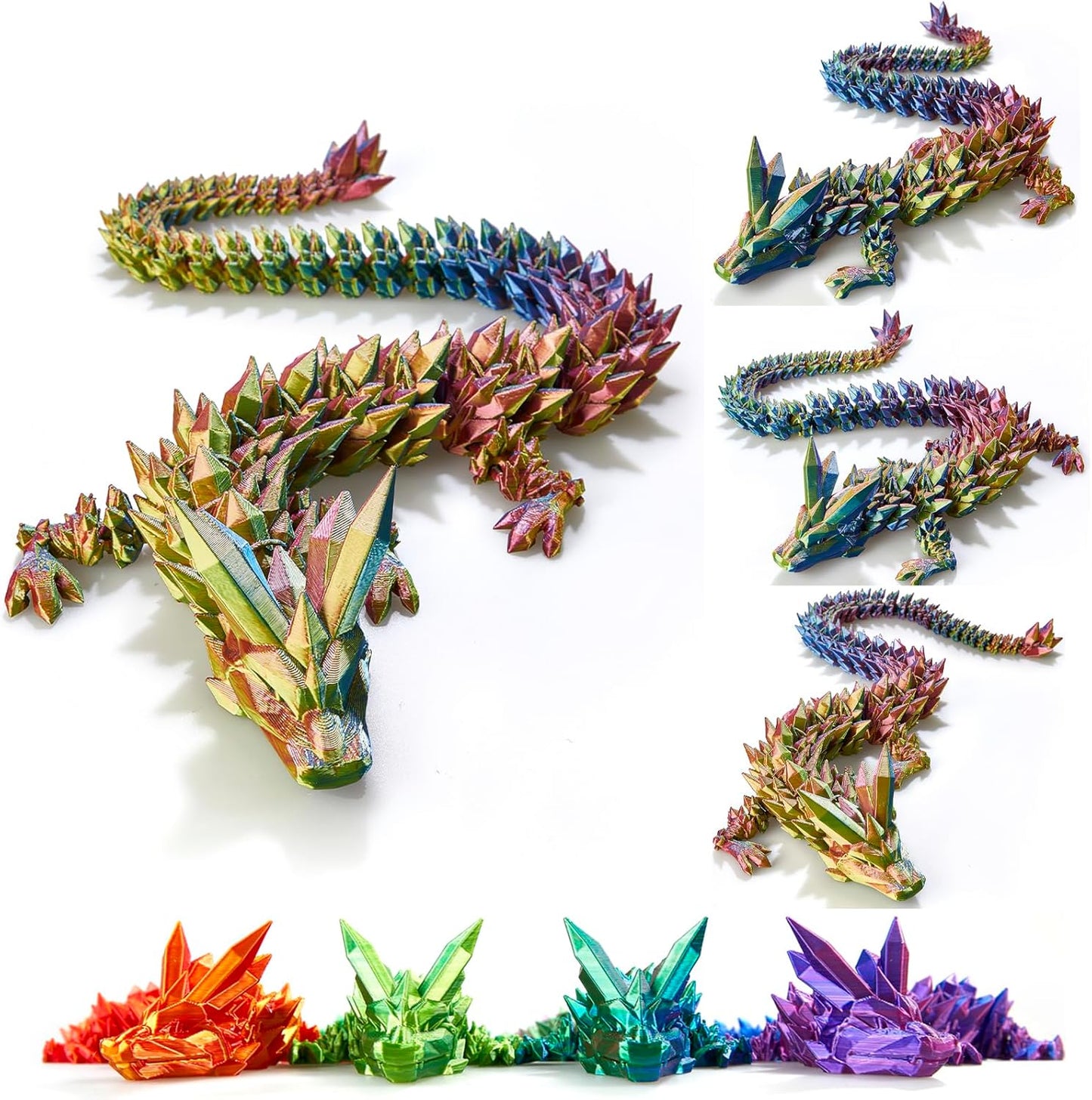 3D Printed Dragon, 3D Dragon,24 Inch 3D Printed fidget Dragon, Bigger Fidget Crystal Dragon Toys, 3D Printed Articulated Dragon for Home Office Car Desk Decor Toys (Red Yellow Blue)