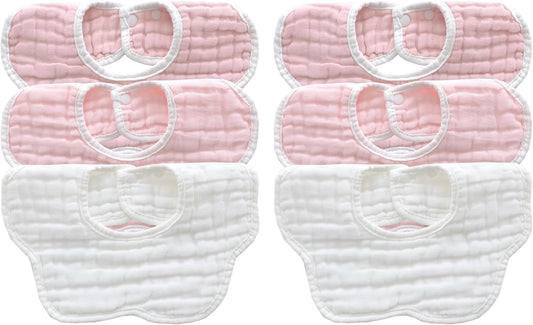 MUKIN Baby Drooling Towel, Snap Bibs, Muslin Bibs, 6 Pack, Adjustable, Soft Cotton