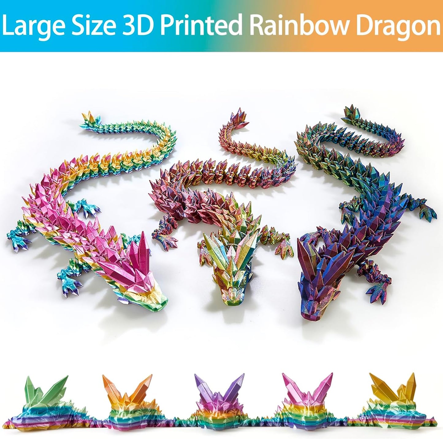 3D Printed Dragon, 3D Dragon,24 Inch 3D Printed fidget Dragon, Bigger Fidget Crystal Dragon Toys, 3D Printed Articulated Dragon for Home Office Car Desk Decor Toys (Red Yellow Blue)