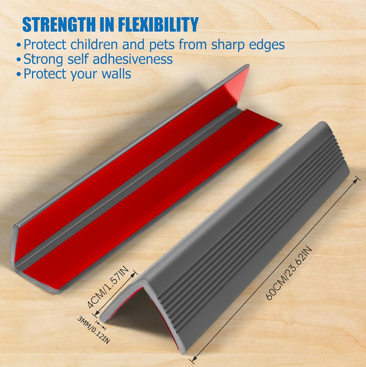Wall Corner Protectors 4 Pack,1.57x1.57x23.62x0.12 inch PVC Double Side Proof Corner Guards for Sharp Edges, Self-Adhesive Corner Protectors for Home, Kindergarten,Thickness-3mm(0.12 in)