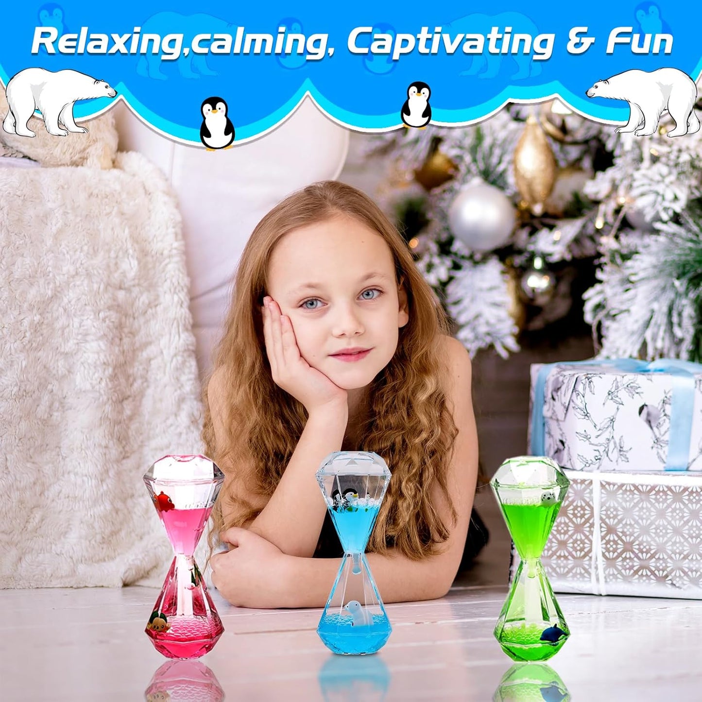XINBAOHONG Liquid Motion Bubbler for Kids and Adults Hourglass Liquid Bubbler Timer for Sensory Play Fidget Toy Stress Management Desk Decor(Blue) (1 Blue+1 Pink+1 Green)