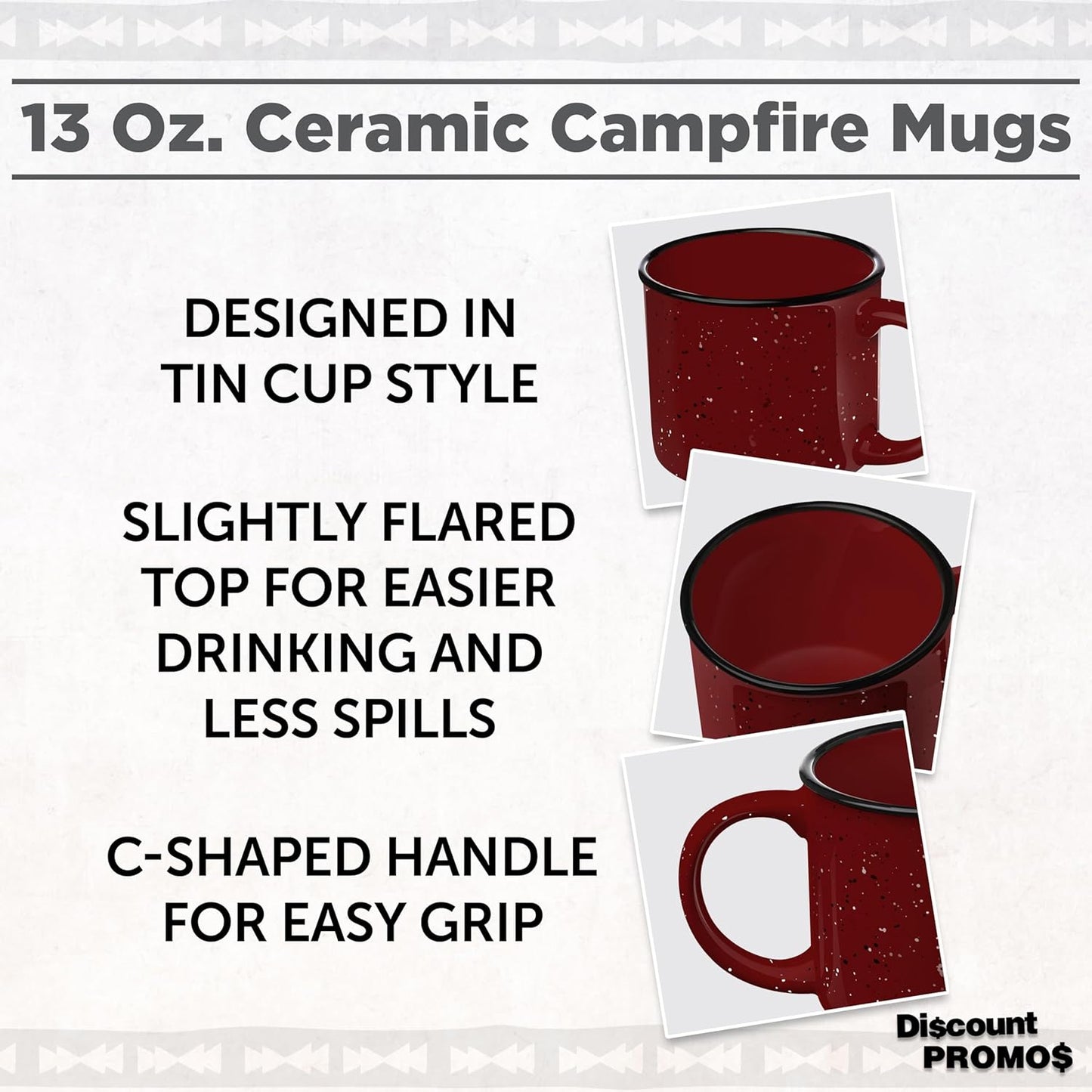 DISCOUNT PROMOS Ceramic Campfire Coffee Mugs 13 oz. Set of 10, Bulk Pack - Perfect for Tea, Espresso, Cappuccino, Hot Cocoa - Maroon