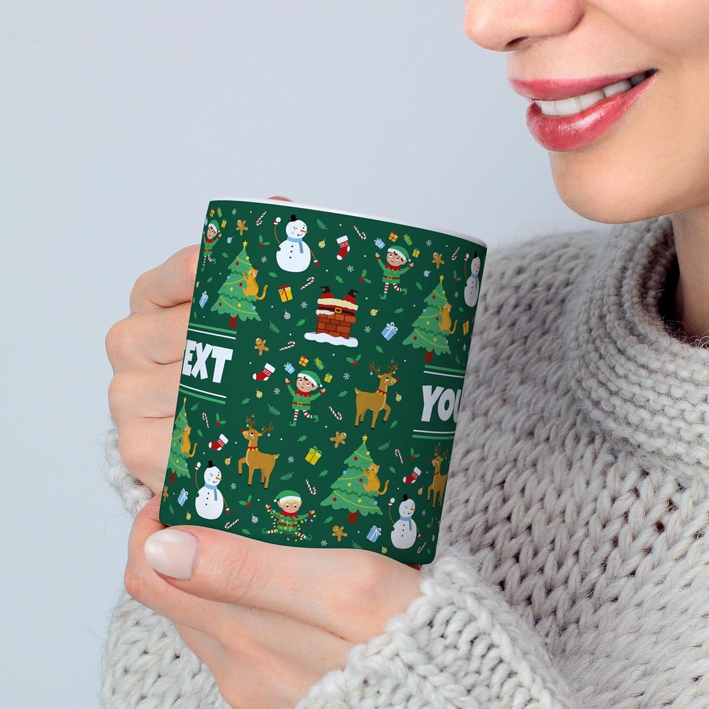 Personalized Mug for Kids - Christmas - Custom Name/Text, Ceramic Hot Chocolate/Cocoa/Coffee Cup for Boys/Girls, Holiday/Birthday Gift - 15 oz, Red Handle