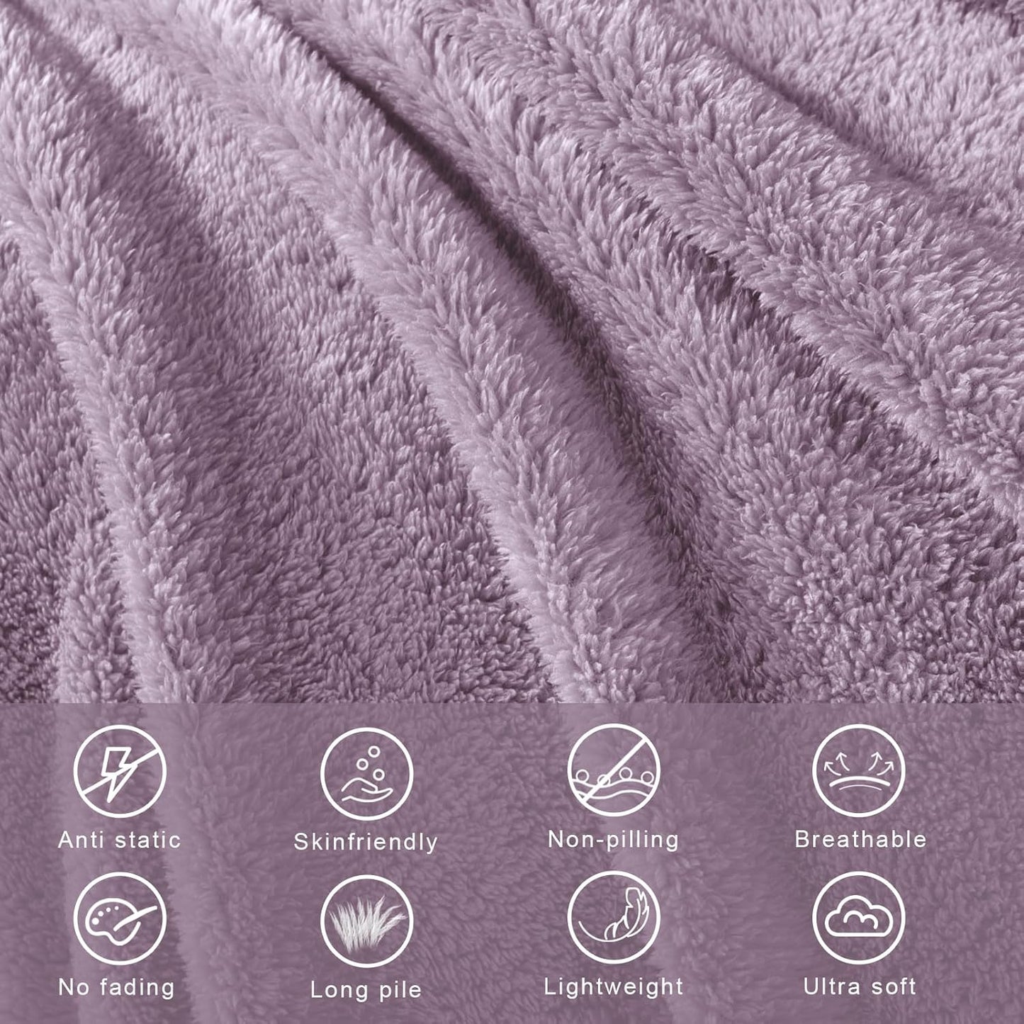 Exclusivo Mezcla Soft Fleece Throw Blanket for Couch, Super Soft Velvet Plush Bed Blanket, Fuzzy Cozy and Warm for All Seasons, 50x60 Inches, Grayish Purple