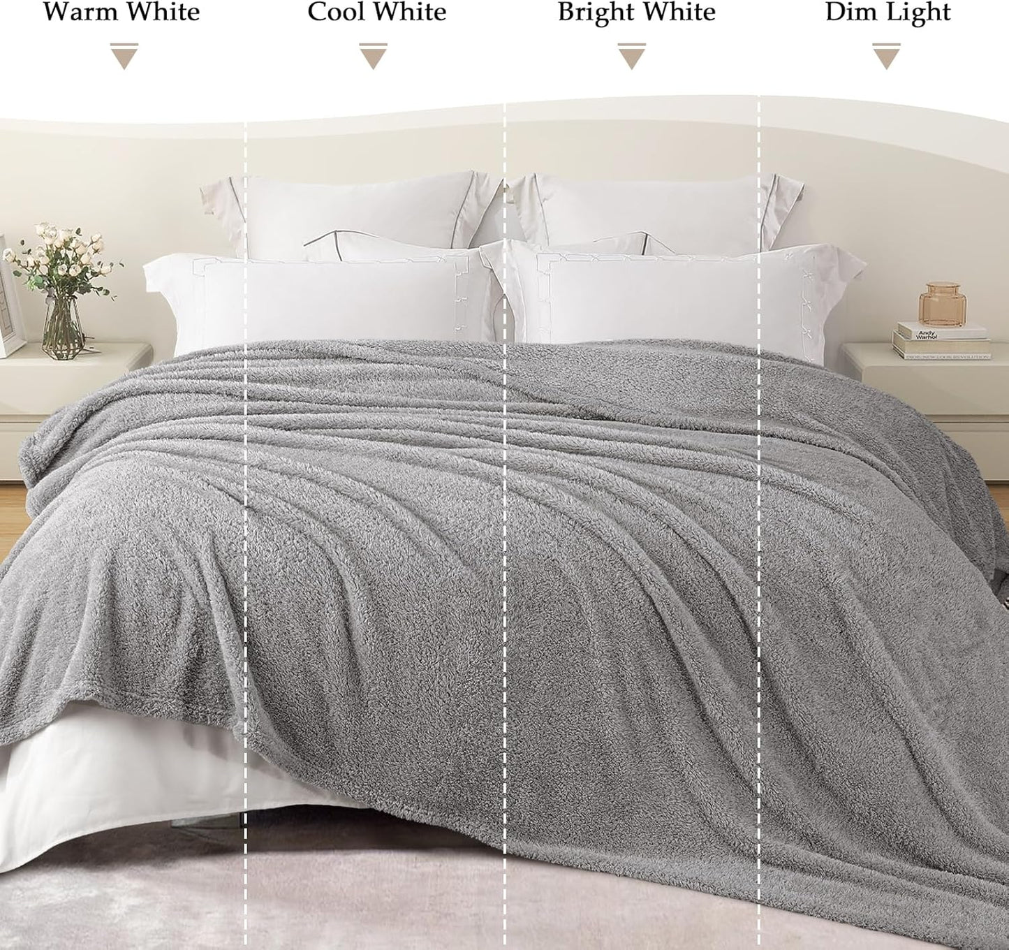 Exclusivo Mezcla Fleece Throw Blanket for Couch Sofa, Soft Warm and Fluffy Blankets for Women Men Girls Kids, Suitable for All Seasons, Light Grey, 50x60 Inches