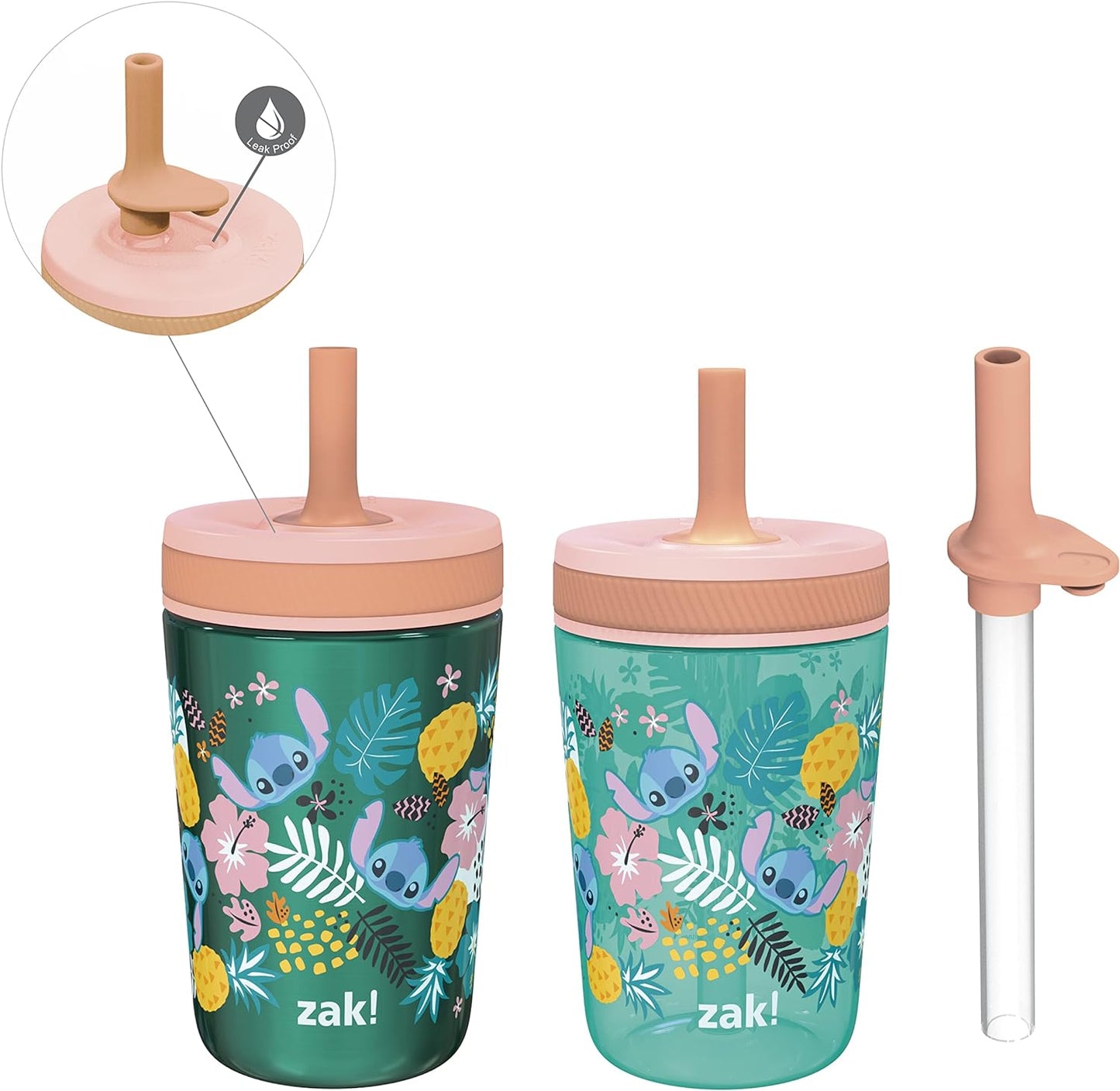 Zak Designs Disney Lilo and Stitch Kelso Tumbler Set, Leak-Proof Screw-On Lid with Straw, Bundle for Kids Includes Plastic and Stainless Steel Cups with Bonus Sipper (3pc Set, Non-BPA, Stitch)