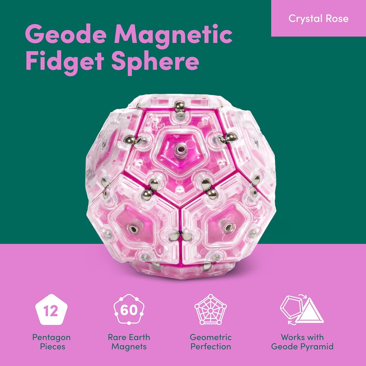 Speks Geode Sphere Magnetic Fidget Toy for Adults | Quiet Adult Sensory Toy for Stress Relief & Anxiety, Office Desk Toy & Top Gadget Gift Idea | Rose, 12-Piece Set