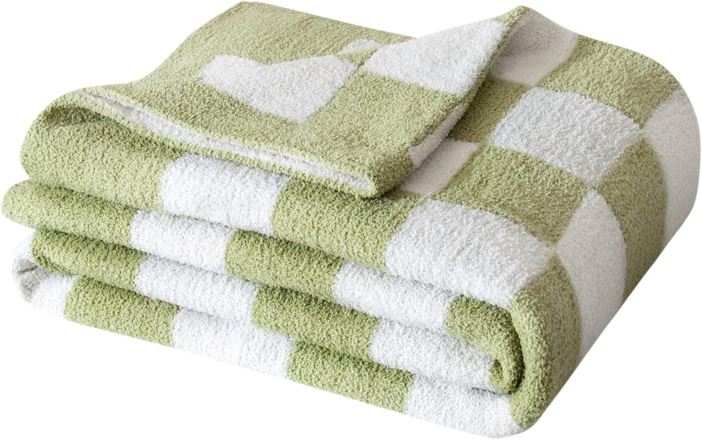 SeaRoomy Checkered Throw Blanket, Ultra Soft Cozy Reversible Checkerboard Fuzzy Blanket, Fluffy Lightweight Microfiber Knit Throw Blanket for Couch Sofa Bed Decor Gift(Sage Green, 51"×63")
