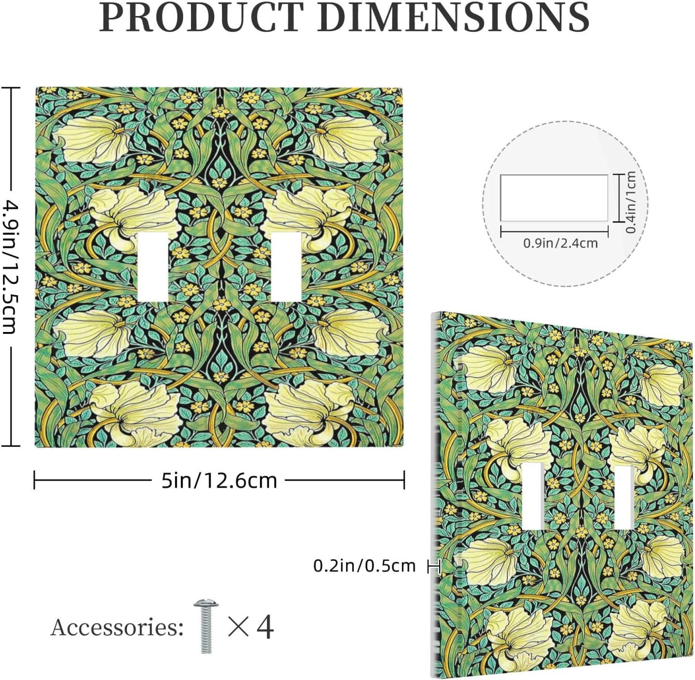 Decorative Switch Plates William Morris Vintage Floral Yellow Flowers Green Leaf 2 Gang Double Toggle Outlet Light Switch Cover Wall Plate Electrical Faceplate for Bedroom living Room Decor