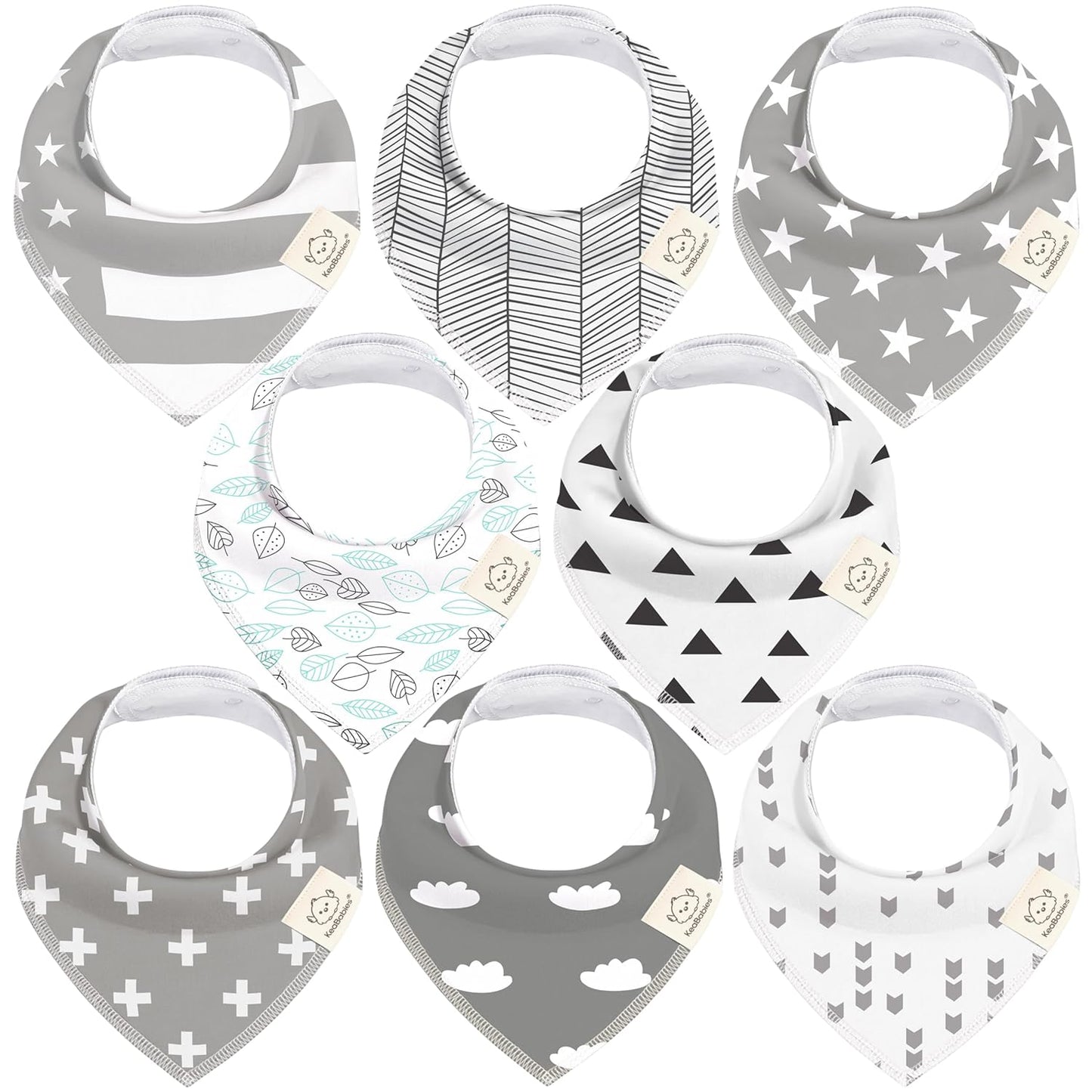 8-Pack Organic Baby Bandana Bibs for Boys, Girls - Super Absorbent Triangle Baby Bibs for Drooling and Teething Infant, 100% Cotton Extra Soft for Newborn, Infant 0-36 Months (Grayscape)
