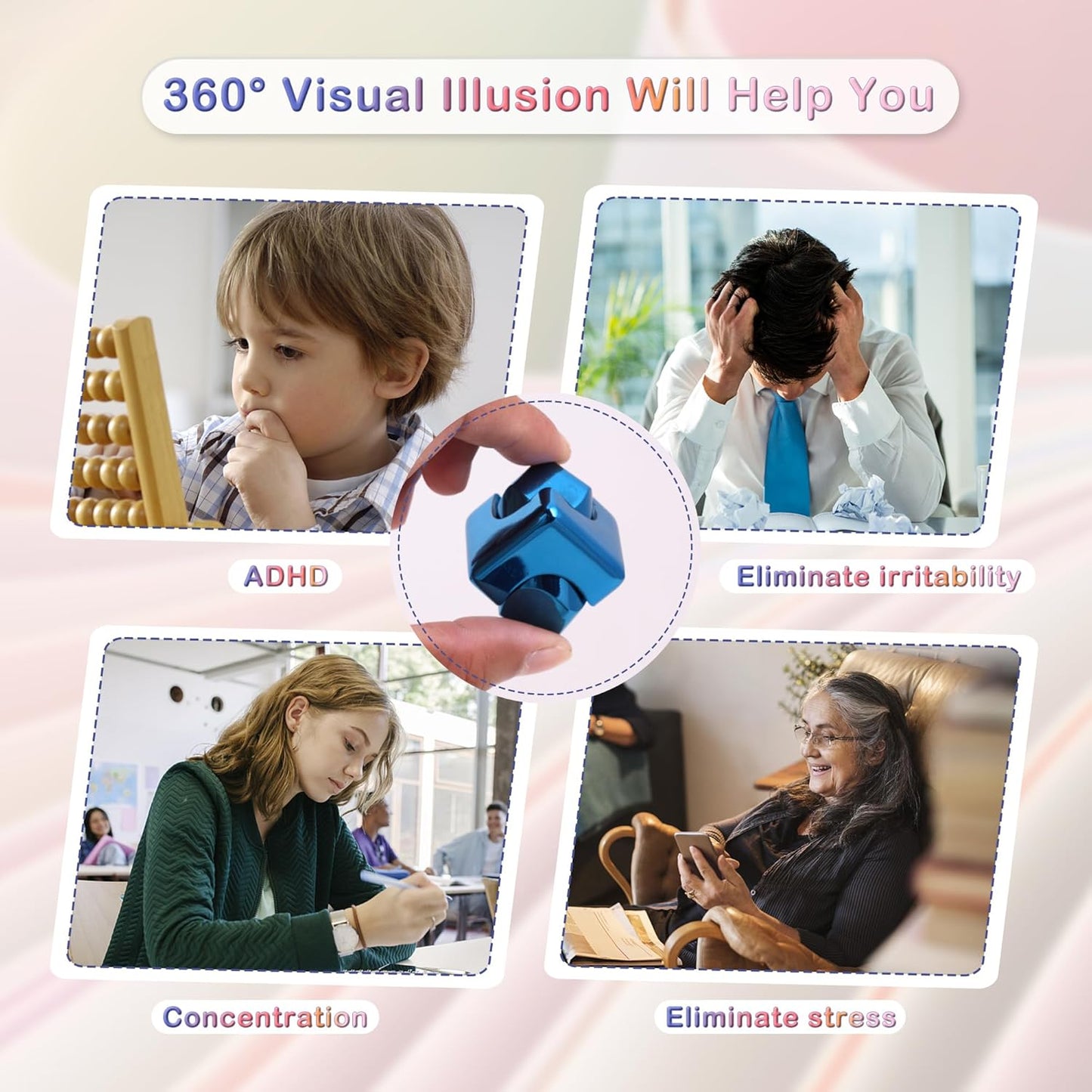 Desk Fidget Toys Spinner-Cube: Figetsss Cool Gadgets Metal Kinetic EDC-Toy with Silicone Base, ADHD Tools Cool Stuff Thing Office Toy Game Stress Relief Gift for Kid Children Teen Adult Christmas