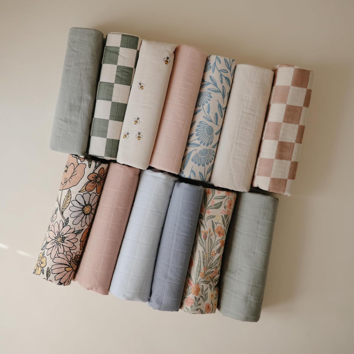 mushie Waterproof Changing Pad Liners | 100% Organic Cotton | Set of 3 (Olive Check Combo)