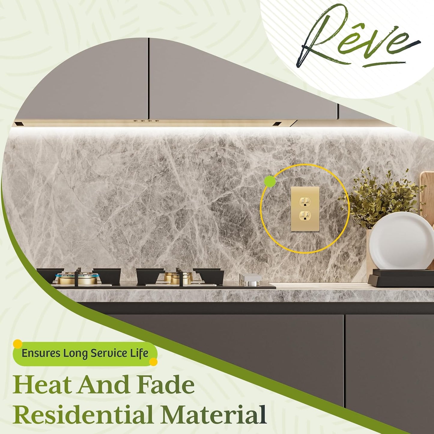 TG Mid-Size Screwless Duplex Wall Plate, Child Safe Receptacle Outlet Cover, Medium Size 1-Gang 4.88" H x 3.11" L, Polycarbonate Thermoplastic, UL Listed, SP-MS1-GD5P, Gold (5 Pack)