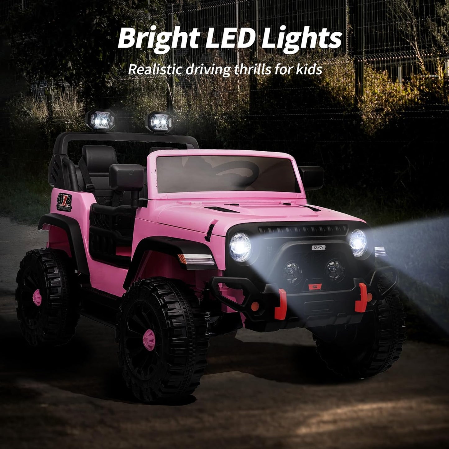 2 Seater Ride on Car Truck, 12V Kids Electric Ride on Toy for Big Kids Age 3-8 w/Remote Control- Light Pink