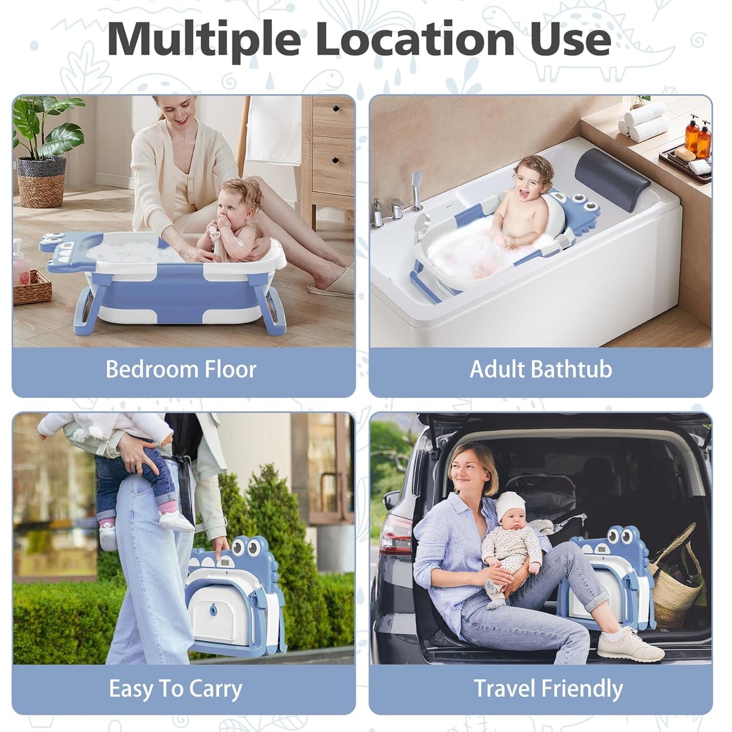 TPN Collapsible Baby Bathtub, Baby Bath Tub with Soft Cushion & Real-Time Thermometer, Baby Bathtub Infant to Toddler Tub (0-36 Months), Portable Newborn Travel Bath tub